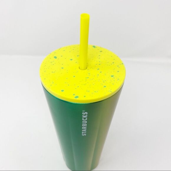 STARBUCKS LIME SPECKLE STAINLESS STEEL COLD CUP VENTI NWT - Picture 3 of 16